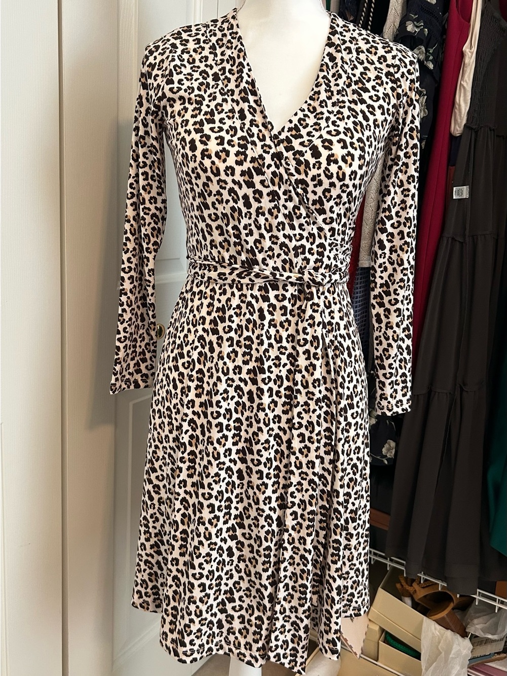 Banana Republic Factory Leopard Wrap Dress - Beige, Black